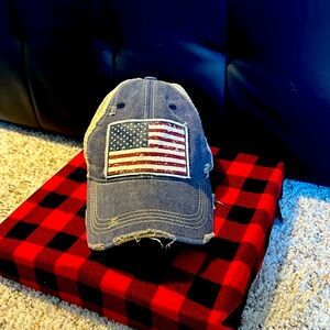 Denim American flag ball cap